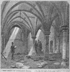 Crypt under Gerard's Hall on the south side of Basing Lane, City of London, 1849. Artist: IS Heaviside