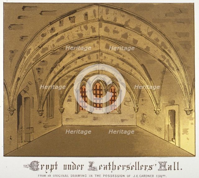 Crypt under Leathersellers' Hall, Little St Helen's, City of London, 1871. Artist: Anon
