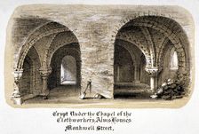Crypt under the Chapel of the Clothworkers Almshouses, Monkwell Street, City of London, c1825. Artist: Anon