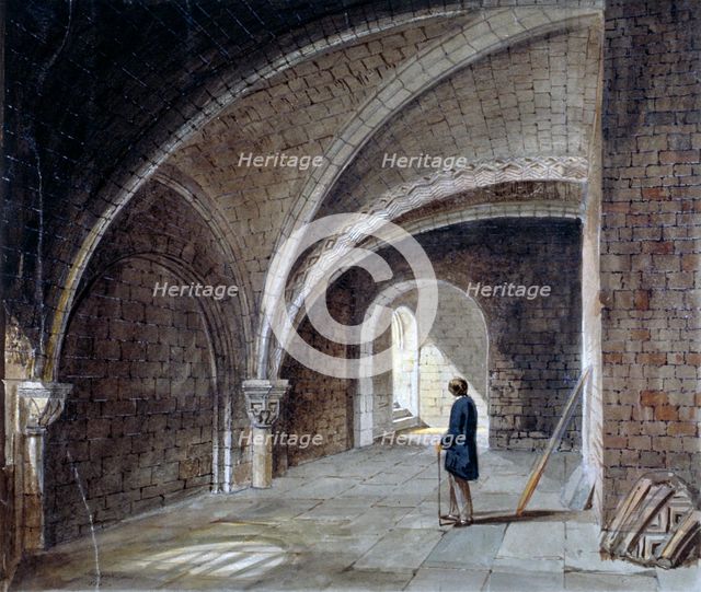 Crypt under the Church of St James in the Wall, Wood Street Square, City of London, 1855.            Artist: Percy William Justyne