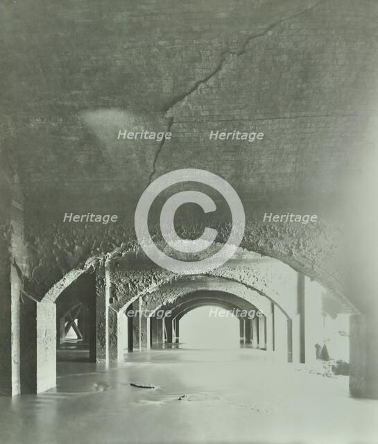 Cracks in the brickwork from wartime bombing, Beckton Sewage Works, London, 1946. Artist: Unknown.