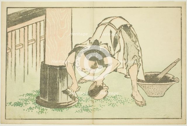 Craftsman working on Temple, from The Picture Book of Realistic Paintings of Hokusai...c. 1814. Creator: Hokusai.