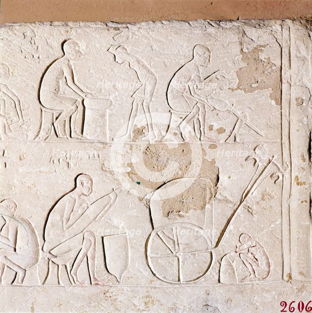 Craftsmen at Work, Blacksmiths, Carriage-Maker and one asleep, c1372BC-1354BC. Artist: Unknown.