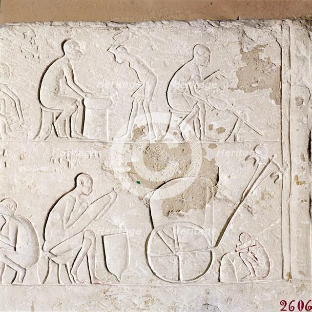 Craftsmen at Work, Blacksmiths, Carriage-Maker and one asleep, c1372BC-1354BC. Artist: Unknown.