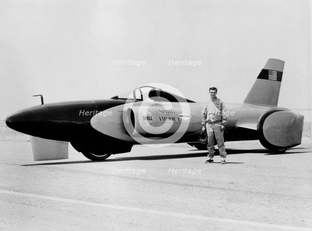 Craig Breedlove with 'Spirit of America' Land Speed Record car, c1963. Artist: Unknown