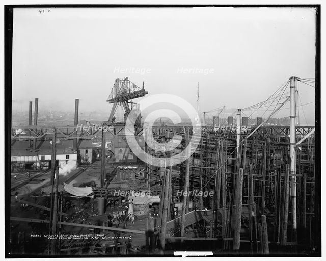 Cramp's ship yard, Philadelphia, from deck of Russian war ship Retvizan, c1901. Creator: Unknown.