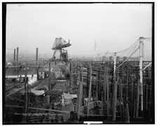 Cramp's ship yard, Philadelphia, from deck of Russian war ship Retvizan, c1901. Creator: Unknown