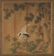 Crane and Pine, late 19th century. Creator: Chen Zhaofeng