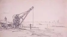 Crane at Westminster Bridge, London, c1830. Artist: Edward William Cooke
