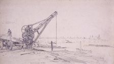 Crane at Westminster Bridge, London, c1830. Artist: Edward William Cooke