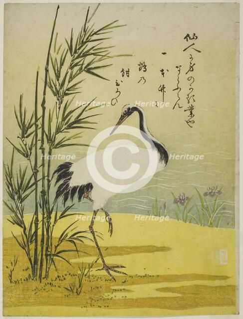 Crane, Bamboo and Iris, c. 1775. Creator: Isoda Koryusai.