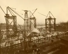 Cranes at Work on the London County Hall c1930. Creator: Holland & Hannen
