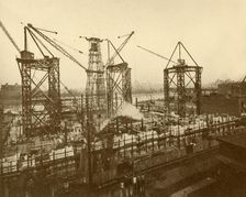 Cranes at Work on the London County Hall c1930. Creator: Holland & Hannen