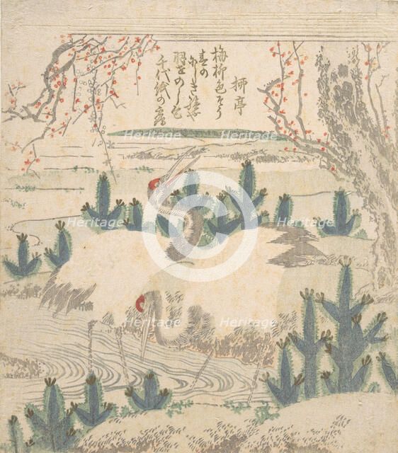 Cranes Among Young Pines Near a Stream, ca. 1830. Creator: Unknown.