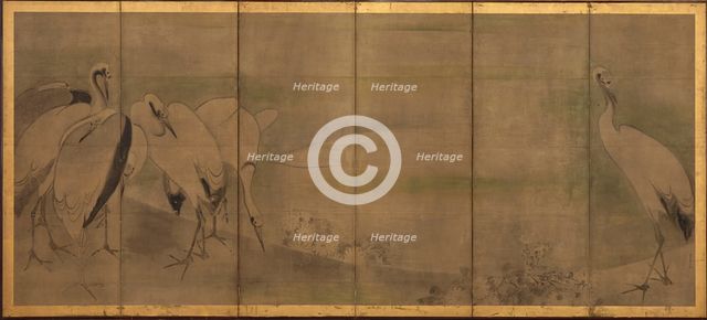 Cranes and chrysanthemums, Momoyama or Edo period, 1568-1868. Creator: Sôtatsu.