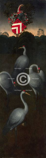 Cranes with the coat of arms of the Pagagnotti family (The reverse of a Panel from a Triptych), c. 1480. Artist: Memling, Hans (1433/40-1494)