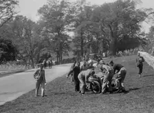 Crashed Austin 7 of B Sparrow, Donington Park Race Meeting, Leicestershire, 1933. Artist: Bill Brunell