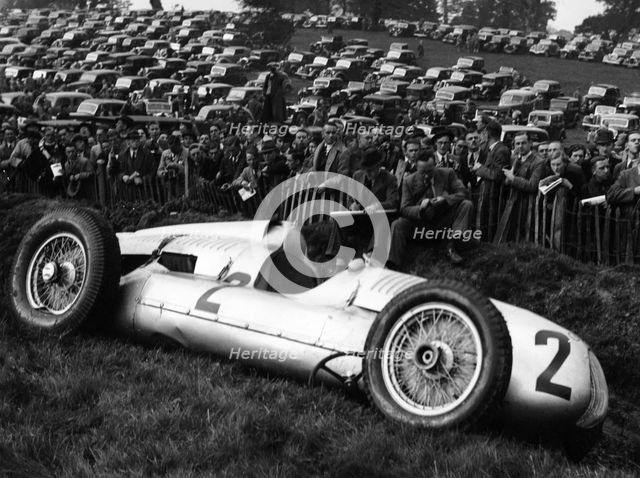 Crashed Auto Union, Donington Grand Prix, 1938. Artist: Unknown