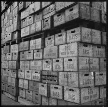 Crates of Bass beer in storage, Burton upon Trent, Staffordshire, 1965-1968. Creator: Eileen Deste