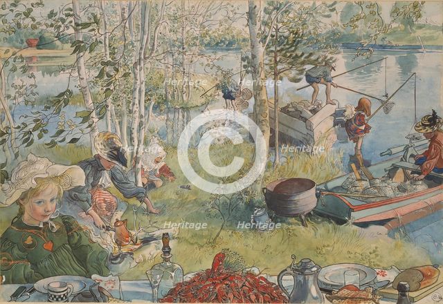 Crayfishing. From A Home (26 watercolours), c19th century. Creator: Carl Larsson.