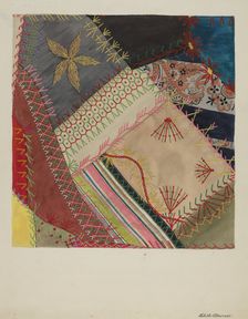 Crazy Quilt (Detail), c. 1940. Creator: Edith Towner