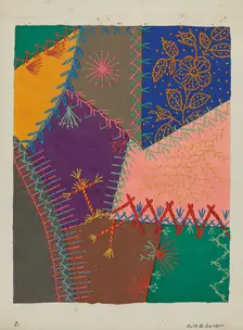 Crazy Quilt (Detail), c. 1940. Creator: Ruth M Barnes