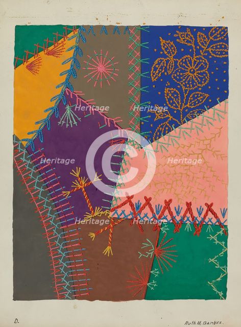 Crazy Quilt (Detail), c. 1940. Creator: Ruth M Barnes.
