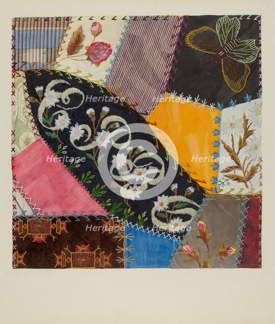 Crazy Quilt Detail, c. 1937. Creator: Edith Towner.