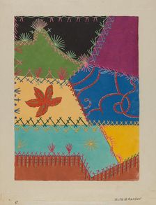 Crazy Quilt Detail, c. 1939. Creator: Ruth M Barnes