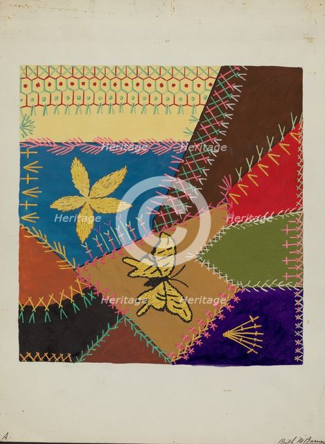 Crazy Quilt (Section), c. 1940. Creator: Ruth M Barnes.