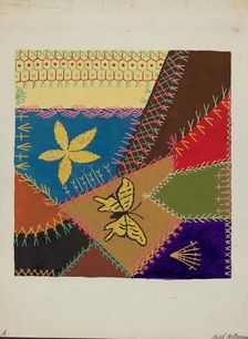 Crazy Quilt (Section), c. 1940. Creator: Ruth M Barnes