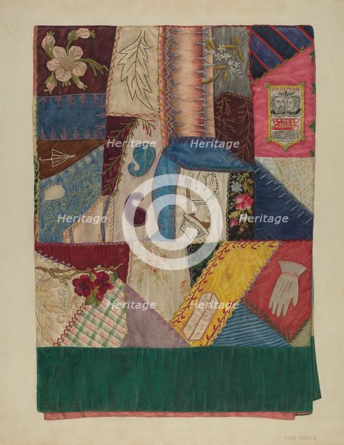 Crazy Quilt (Section of), c. 1939. Creator: Mina Greene.