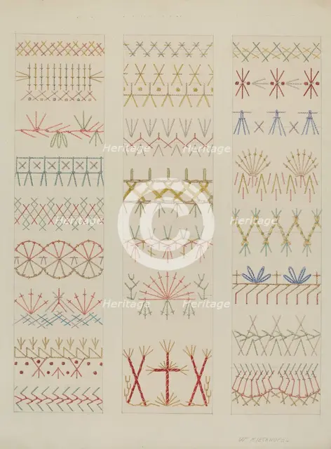 Crazy Quilt Stitches, c. 1937. Creator: William Kieckhofel.