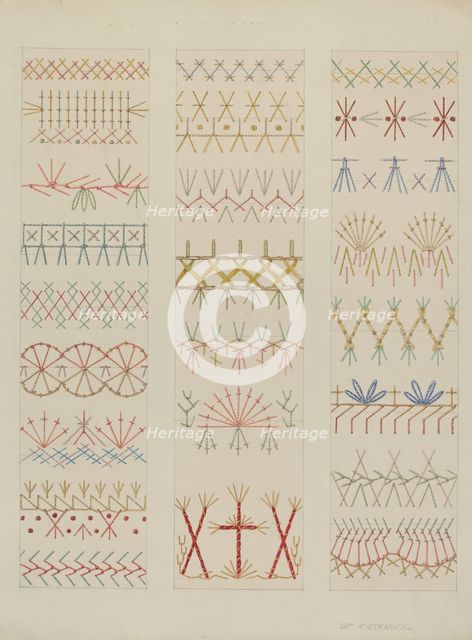Crazy Quilt Stitches, c. 1937. Creator: William Kieckhofel.