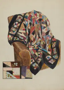 Crazy Quilt - Patchwork, c. 1936. Creator: Bertha Semple