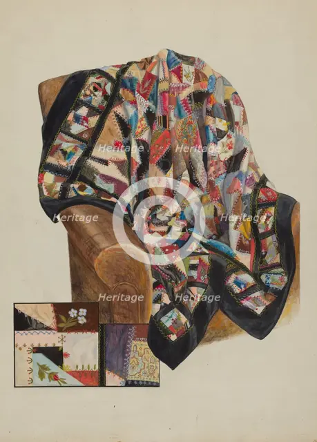 Crazy Quilt - Patchwork, c. 1936. Creator: Bertha Semple.