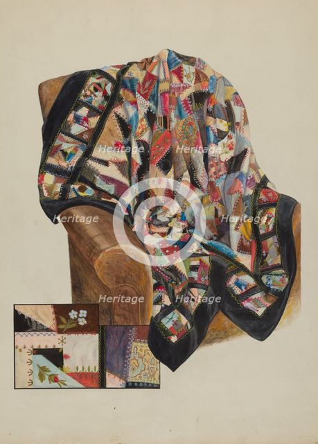 Crazy Quilt - Patchwork, c. 1936. Creator: Bertha Semple.