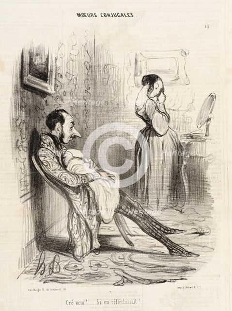 Cré nom!...Si on réfléchissait!.., 1839. Creator: Honore Daumier.