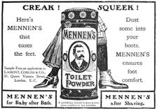 Creak! Squeek! Mennen's Toilet Powder - dust some into your boots, 1909. Creator: Unknown