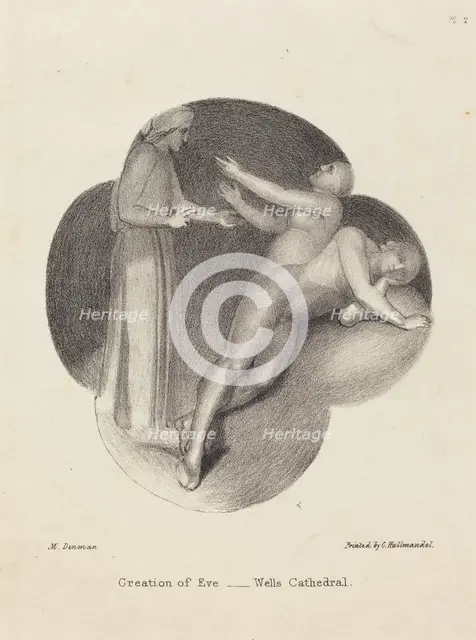 Creation of Eve, from Wells Cathedral, published 1829. Creator: Maria Denman.