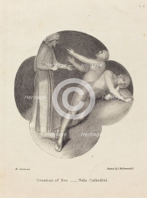Creation of Eve, from Wells Cathedral, published 1829. Creator: Maria Denman.