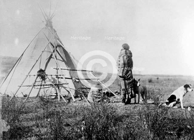 Cree North American Indian outside tepee, c1885-1890. Artist: Unknown
