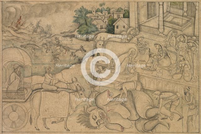 Cremation of the Demoness Putana, from a Krishna-Lila, c. 1790. Creator: Unknown.