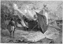 Cremation of the dead on funeral pyres, Calcutta, India, 1879