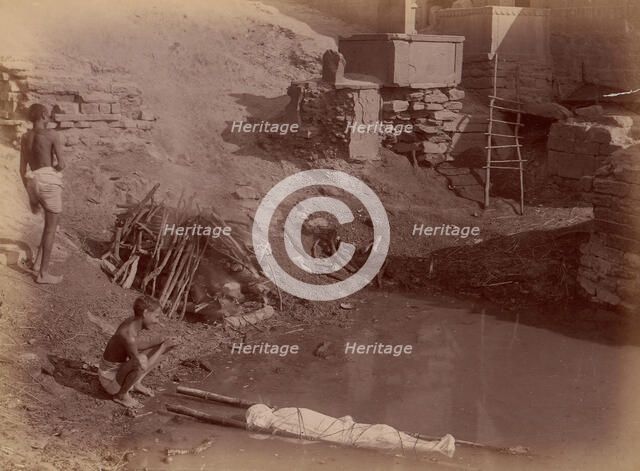 Cremation Ground at Manikarnika Ghat, Varanasi, India, 1860s-70s. Creator: Lawrie & Co., G.W.