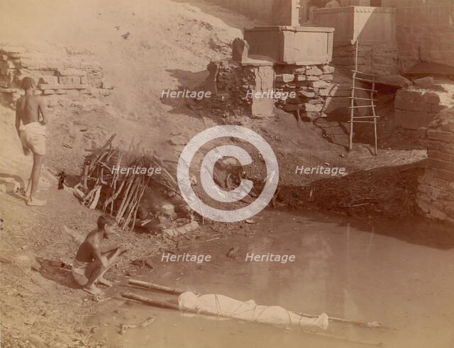 Cremation Ground at Manikarnika Ghat, Varanasi, India, 1860s-70s. Creator: Lawrie & Co., G.W.
