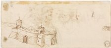 Crenelated Fortress (verso), 2nd half 1500s. Creator: Agostino Carracci (Italian, 1557-1602)