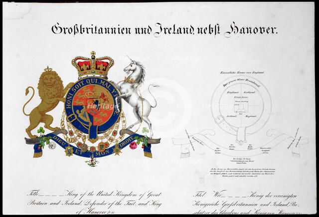 Crest of the King of the United Kingdom of Great Britain and Ireland and Hanover, 19th century. Artist: Unknown