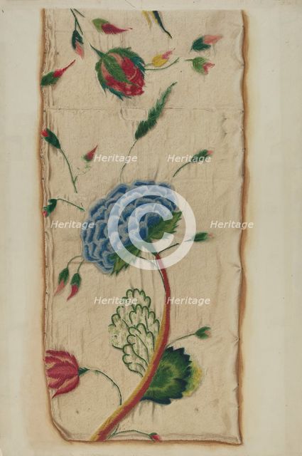 Crewel Embroidered Bed Curtain, c. 1937. Creator: Robert T. Gills.