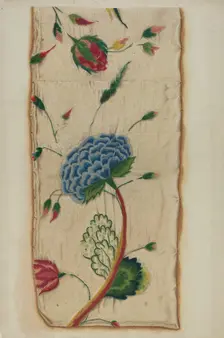Crewel Embroidered Bed Curtain, c. 1937. Creator: Robert T. Gills